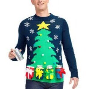 Men's Christmas Tree with Beer Holsters Ugly Christmas Sweater Blue Size M